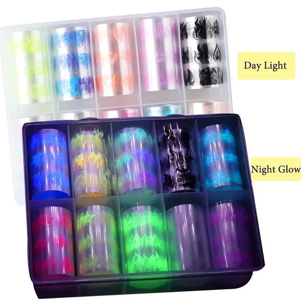 

fire flame nail vinyls stickers 10pcs per pack holographic glitter laser flames nails art foil transfer, Black
