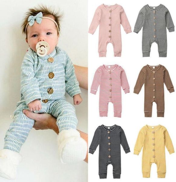 

baby girls boys striped rompers infant soft jumpsuits autumn spring boutique button decoration kids knitted warm onesies climbing 2211158, Blue