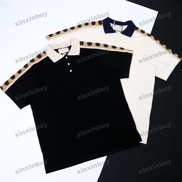 

xinxinbuy men designer tee t shirt 23ss reflective shoulder ribbon double letter jacquard short sleeve cotton women black apricot m-2xl, Black;brown