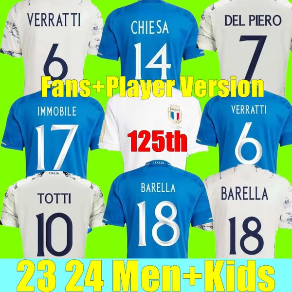 

italia fans player 2023 bonucci soccer jerse jorginho insigne verratti men kids football shirts chiesa barella chiellini pellegrini italys 1, Black;yellow