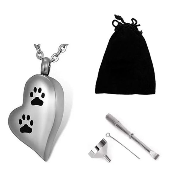 

funeral cremation pendant jewelry prints paw print heartshaped urn of stainless steel to commemorate a loved one039s pet neckl2242307, Silver