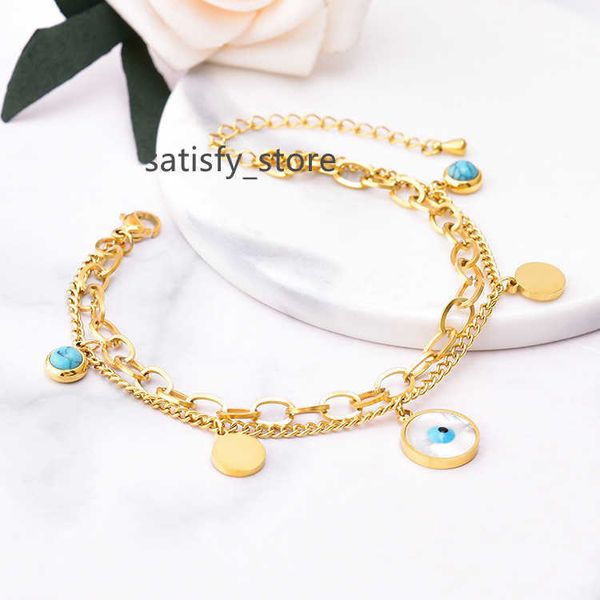 

2022 fashion women's stainless steel chain layered gold plated luxury bracelet fritillaria eye lucky friendship gift jewelry, Silver
