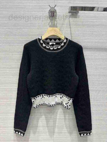 

women's sweaters designer 2023 new autumn milan runway o neck long sleeve high end jacquard pullover 43up, White;black