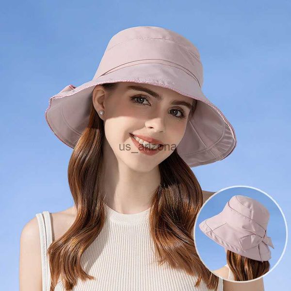 

woman summer wide brim bow bucket hat fashion ladies travel sun beach hat girl casual daily fisherman cap l230620, Blue;gray