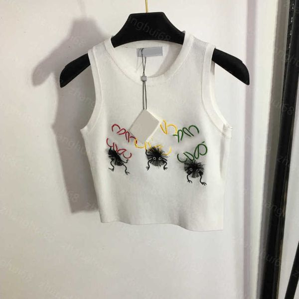 

23ss womens designer clothing womens knits embroidered logo hairball knitted vest womens clothes a1, White