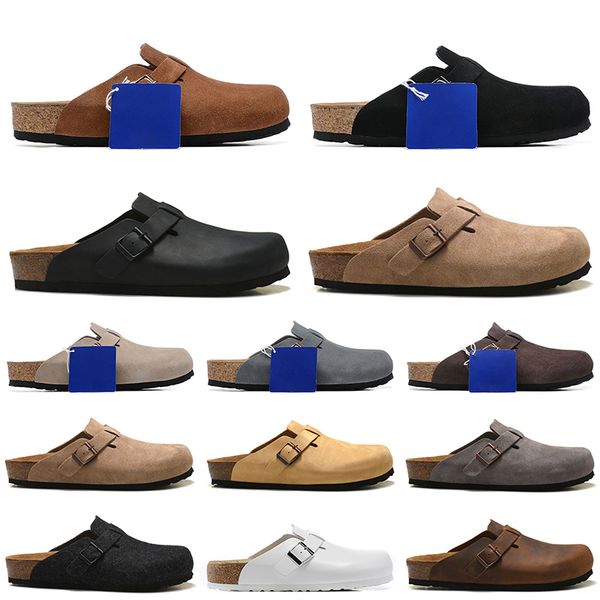 

2023 boston clogs slides men women sandals soft footbed suede leather taupe mocha mink thyme mens sucffs outdoor summer slippers shoe, Black