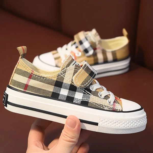 

New 2023 Fashion Kids for Girl Cute Plaid Pattern Low Top Canvas Boys Sneakers Casual Shoes Breathable Large Size, Blue