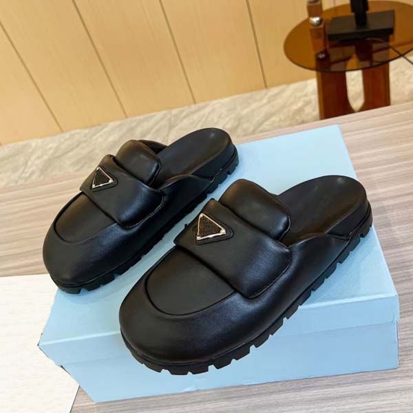 

womens casual shoes designer slippers fashion genuine calfskin indoor comfortable wear resistant flat shoes size 35-42 with box, Black