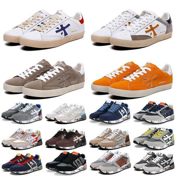 

premiata sneakers luxury mens casual shoes layer leather cowskin mick lander orange brown italy brand trainers premiatas steven genuine trai, Black