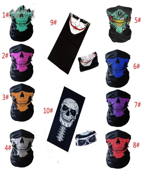 

skull half face mask scarf bandana bike motorcycle scarves scarf neck face mask cycling cosplay ski biker bandanas 10 color6501282, Slivery;white