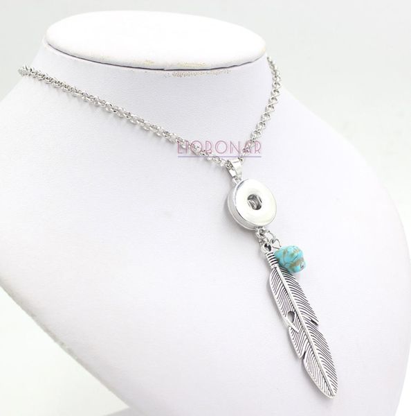 

new arrival interchangeable snap jewelry bohemia style feather pendant necklace interchangeable snap necklace for women fit 18mm s9158931, Silver