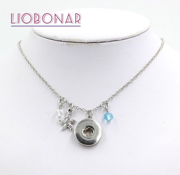 

new arrival whole ocean snap necklace beach starfish pendants necklace fit on 18mm snap button jewelry diy bijoux collar colli3997953, Silver