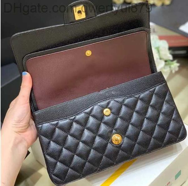 

shoulder bags 10a tier quality jumbo double flap bag luxury designer 25cm 30cm real leather caviar lambskin classic all black purse quilted