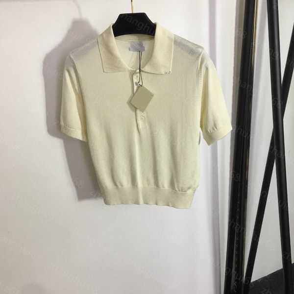 

23ss womens knits womens designer clothing solid color lapel polo collar short-sleeved sweater womens clothes, White