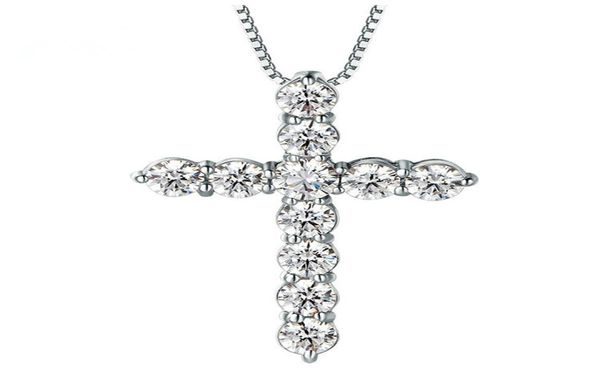

shining diamond stone cross pendants necklace jewelry platinum plated men women lover gift couple religious jewelry4361342, Silver