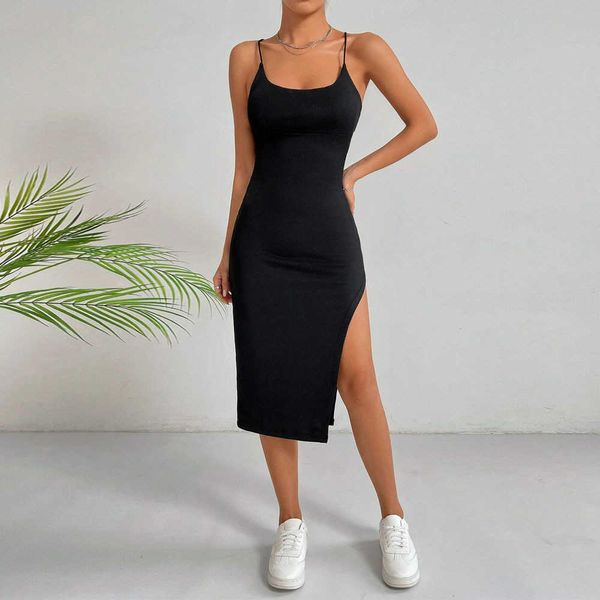 

casual dresse 2023 women's open back slim fit wrap hip sleevel strap women's dresses, Black;gray