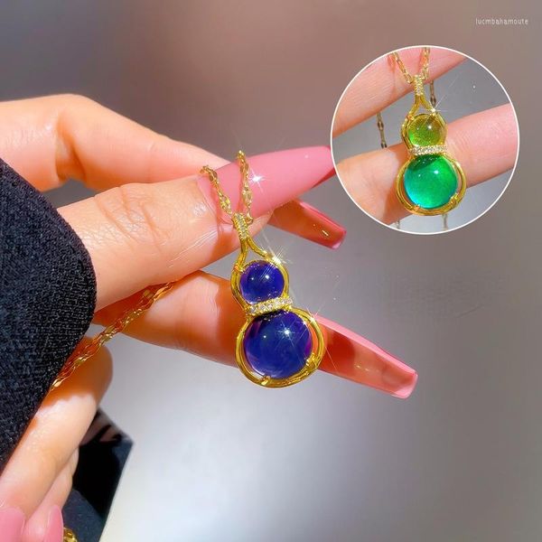 

pendant necklaces cdjaime mood stone gourd necklace that changes with temperature colour 2023 trendy jewelry gifts for women high quality, Silver