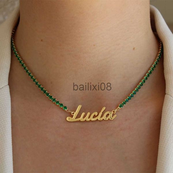 

pendant necklaces 2021 fashion custom name neckle personlized letters pendant zircon chain glittering stainless steel choker jewelry for wom, Silver