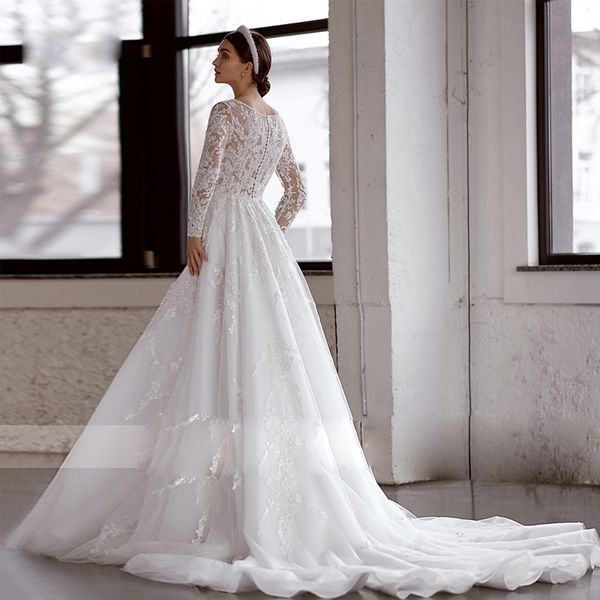 

elegant white appliques crystal lace wedding dress a line long sleeve beads bridal gown plus size muslim dress for bride
