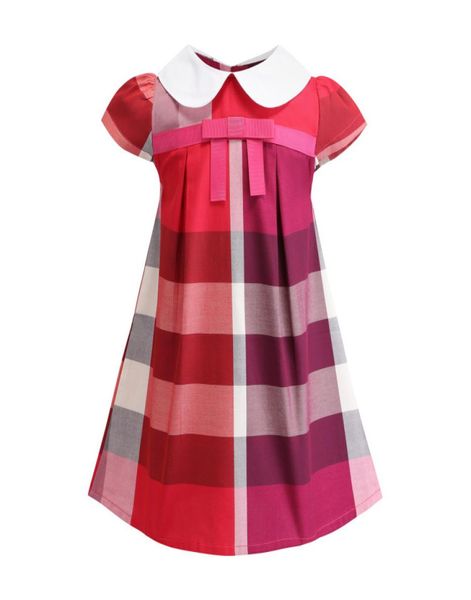 

ins girl dress clothing new arrival summer girls short sleeve lapel dress cotton baby kids big plaid bow dress by08048997252, Red;yellow