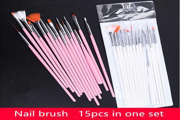 

15 pcs professional gel nail brushes 15 sizes nail art acrylic brush pens wooden handle dotting drawing paint brush set4342554, Yellow