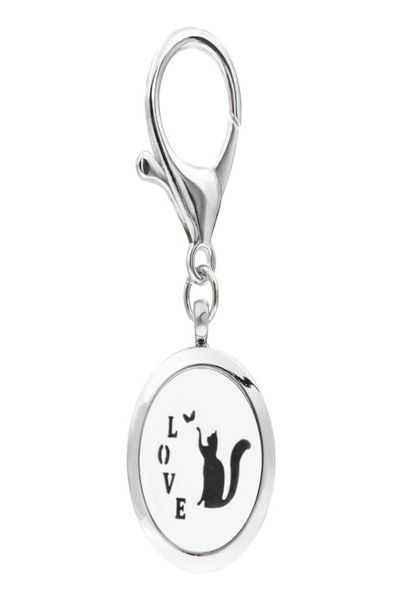 

multiple options love cat keychain lobster clasp magnetic aroma essential oil diffuser locket keychain perfume locket keyrings 5pc5388069, Silver