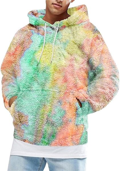 

men's fuzzy pullover hoodies with front pocket fashionable tie-dyeing design, Black
