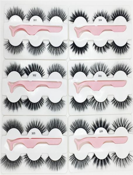 

3 pairs faux mink eyelashes with tweezers new 3 pairs set with 1pc tweezer thick wispy long fluffy dramatic lashes8480461