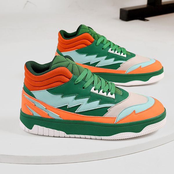 

2023 spring autumn green mens casual sneakers skateboard high r shoes men microfiber streetwear sport shoes for man, Black
