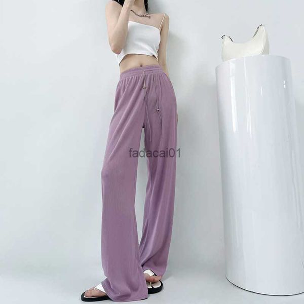 

elastic highwaisted versatile loose wide leg pants womens spring summer fashion pure colour straight thin trousers female l230621, Black;white