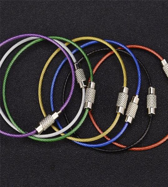 

fashion stainless steel wire keychain cable key ring for outdoor hiking rubber key ring color wire ring lock buckle4135727, Silver
