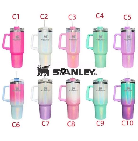 

dhl ship 1pc with stanley logo tumblers in stock sublimation 40oz glitter tumblers with handle stainless steel insulated travel coffee mugs