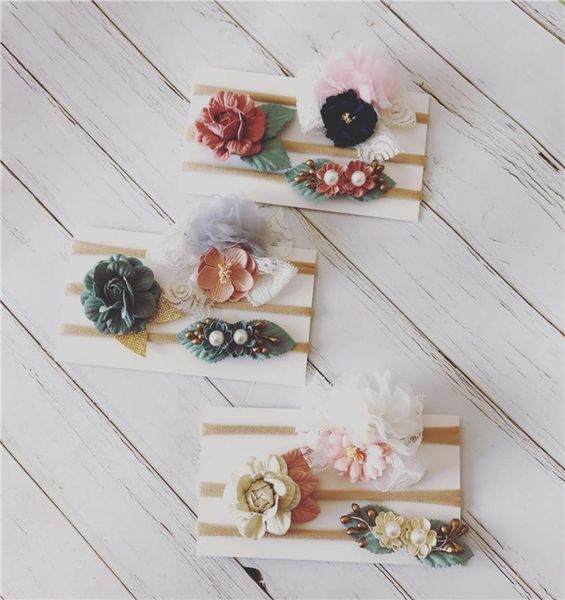 

3pcsset baby girl headband set simulation flower with pearl kids nylon hair bows boutique party accessories4004684, Slivery;white