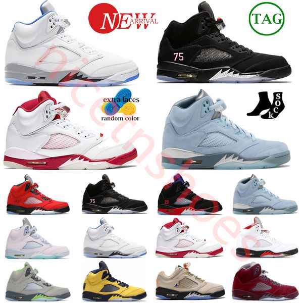 

2023 aqua pattern basketball shoes craft bull oreo black white racer blue purple grape racing jumpman 5 5s casual shoes men sports shoes out