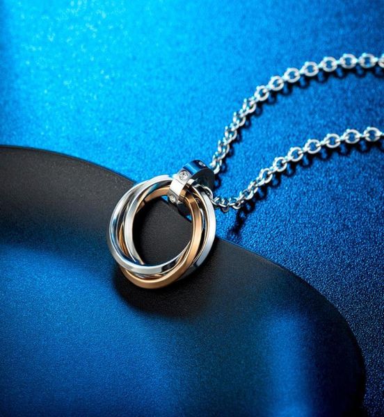 

pendant necklaces japanese and korean hiphop trendy men039s threering titanium steel necklace net celebrity art7960653, Silver