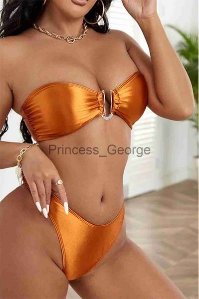 

women's plus size swimwear 2023 new bandeau bikini set off shoulder twopiece swimwear bathing suit strapless women's swimsuit biqu, Black