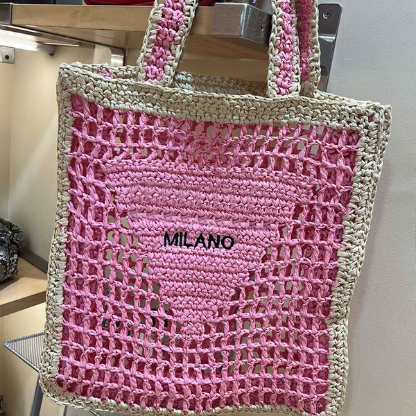 

woven tote bag hollow out beach bag large capacity shoulder bag women handbag embroidered letter print summer style lady clutch