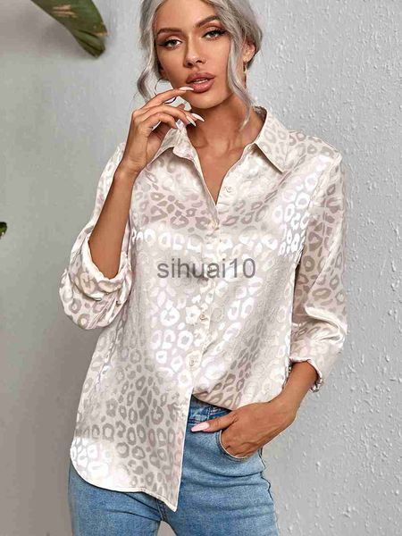 

women's blouses shirts leopard printed satin silk shirt women long sleeve button down blouse female formal suit shirt fashion designer, White