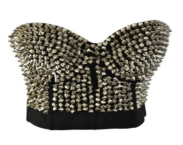 

fororgasm fashion spike stud rivet gold silver lingerie punk party wear clubwear push up bra for women3426020