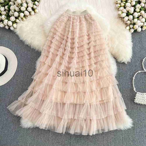 

skirts super long 97cm maxi tulle skirts for women 2023 new chic patchwork cake skirt multilayer large swing a-line skirts mujer faldas j230, Black