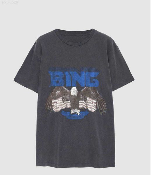 

2023ss anine bing niche eagle letter print t shirt vintage stir fried snowflake women designer short-sleeved t shirt cotton summer tees ab, White