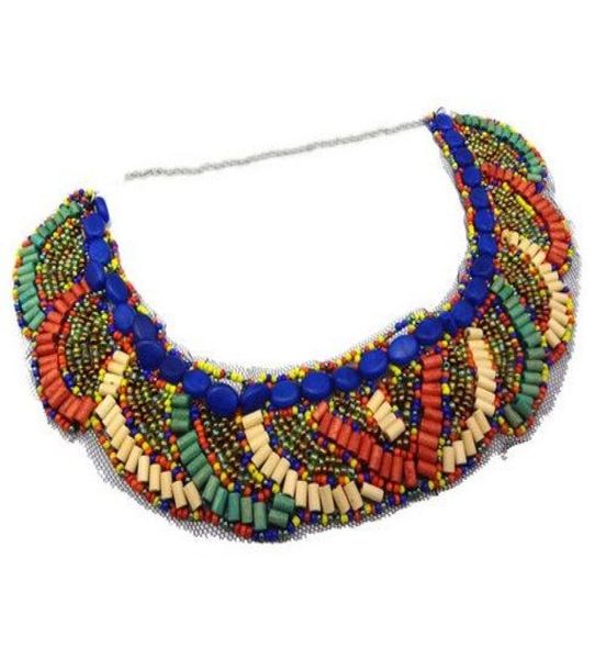 

bohemian multi colors beads lace pattern choker flower collar charms necklace womens dress jewelry2923169, Golden;silver