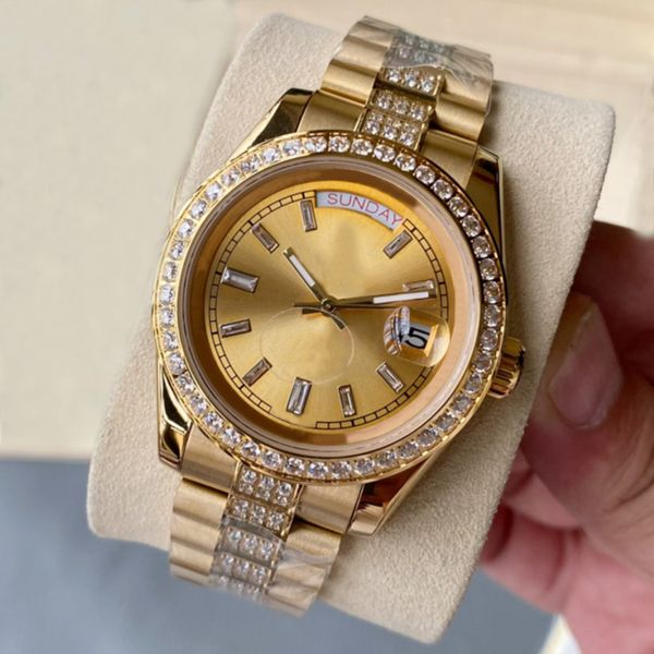 

diamond watch mens automatic mechanical movement watches 41mm waterproof sapphire lady wristwatches with diamond-studded steel bracelet, Slivery;brown