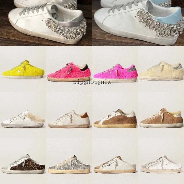 

wool goldens gooseitys italy shoes brand sneaker summer women casual shoes slippers winter spuer-star sabot designer sequin classic whi, Black