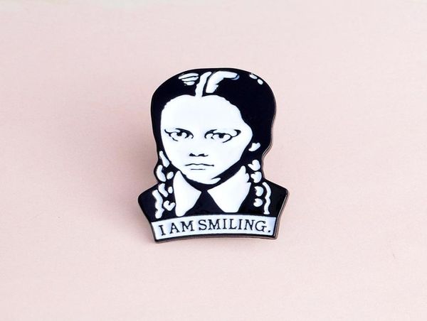 

girl black and white very fierce expression quoti am smilingquot special cartoon brooch creative lapels denim coat badge gift 4470010, Gray