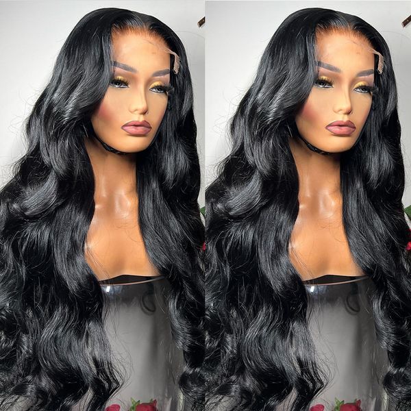 

250 density body wave 13x6 lace frontal human hair wigs for women remy wavy lace front wig preplucked 4x4 closure wig, Black;brown