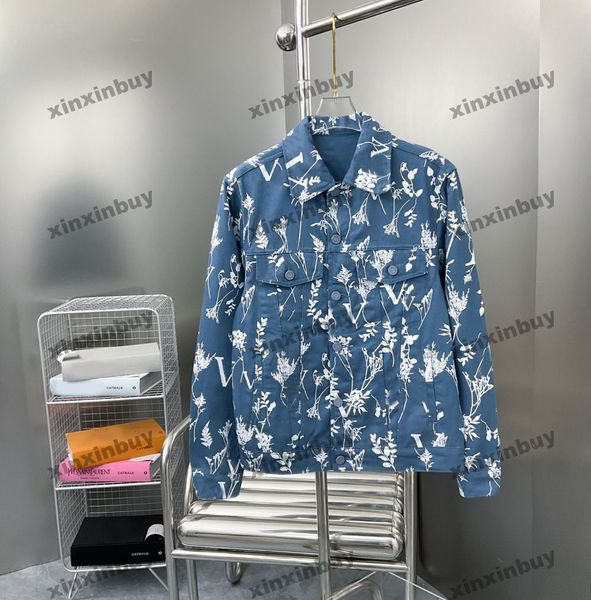 

xinxinbuy men designer coat jacket paris leaf wheat ear print long sleeve cotton women blue black s-2xl, Black;brown