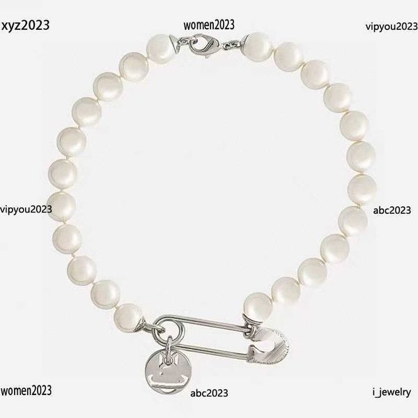 

women's designer necklace pin shaped pendant design jewelry white pearl chain beaded necklaces #including brand box new arrival, Silver