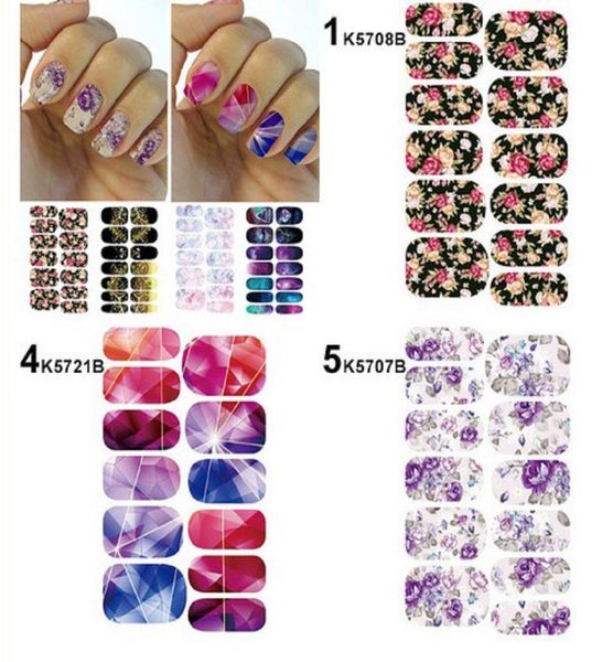 

14 stickerspcs fashion 3d prints watermark nail art sticker decal female cute flower pattern stickers applique women6480254, Black