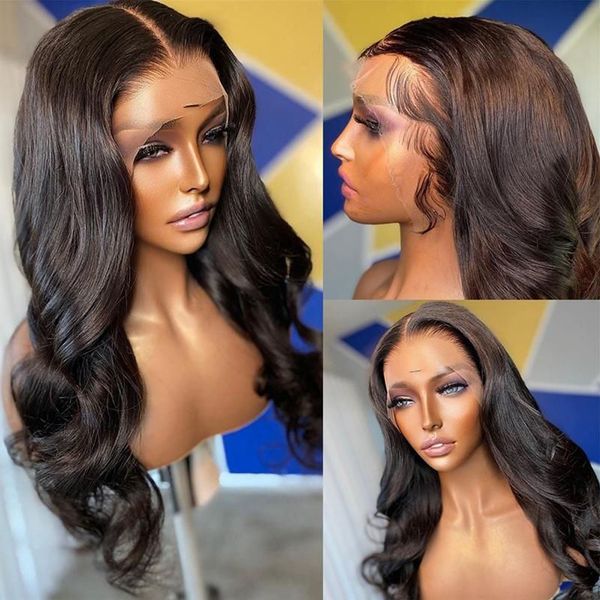 

hd transparent lace frontal wig 30inch brazilian body wave lace front human hair wigs pre plucked with baby hair wavy lace wig, Black;brown